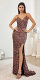 Cinderella Divine CH127 Floor Length Fitted Sequin Dress with Cut Outs
