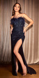 Cinderella Divine CH147 Feather Bodice Long Sequins Gown