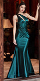 Cinderella Divine CH164 Floor Length Fitted Satin One Shoulder  Dress
