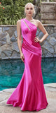 Cinderella Divine CH164 Floor Length Fitted Satin One Shoulder  Dress