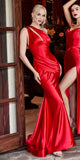 Cinderella Divine CH164 Floor Length Fitted Satin One Shoulder  Dress
