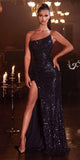 Cinderella Divine CH165C Long Strapless Asymmetrical Fitted Sequin Gown