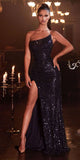 Cinderella Divine CH165 Long Strapless Asymmetrical Fitted Sequin Gown