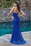 Cinderella Divine CH165 Long Strapless Asymmetrical Fitted Sequin Gown