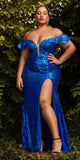 Cinderella Divine CH167 Long Off the Shoulder Sequins Dress with Slit