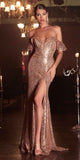 Cinderella Divine CH167 Long Off the Shoulder Sequins Dress with Slit