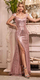 Cinderella Divine CH171 Cap Sleeve Long Sequins Fitted Gown
