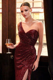 Cinderella Divine CH182 Floor Length One Shoulder Sequins Column Gown