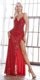 Ladivine CH225 Long Fitted Sequin Gown Gathered Waistline