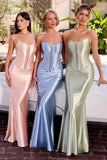 Ladivine CH2602 Strapless Corset Bodice Two Piece Fitted Luxe Satin Gown