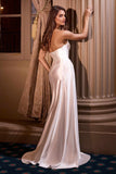 Ladivine CH351W Satin Stretch Fitted Bridal Gown Pointed V-Neckline Sash