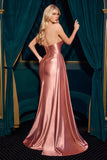 Ladivine CH351 Satin Stretch Fitted Gown Pointed V-Neckline