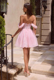 Ladivine CJ420 Off-Shoulder Glitter Tulle Short Dress with Corset Back