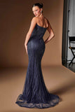 Ladivine CJ933 Plunging Sweetheart Beaded Fitted Mermaid Gown