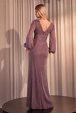 Ladivine CK2141 Long Sleeve Sheath Draped Dress