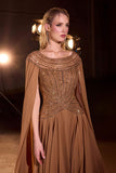 Ladivine CL08 Long A-Line Chiffon Flowing Cape Evening Gown