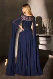 Ladivine CL08 Long A-Line Chiffon Flowing Cape Evening Gown