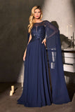 Ladivine CL08 Long A-Line Chiffon Flowing Cape Evening Gown