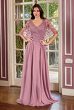 Ladivine CL10 Mother of the Bride V-Neckline Lace Bodice A-Line Gown