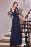Ladivine CL10 Mother of the Bride V-Neckline Lace Bodice A-Line Gown