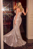 Ladivine CM003 Sculptural Metalllic Fitted Platinum Gown