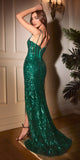 Ladivine CM334 Long Fitted Sheath Floral Sequin Motif Gown Corset Bodice