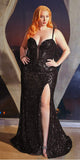 Ladivine CM334 Long Fitted Sheath Floral Sequin Motif Gown Corset Bodice