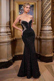 Ladivine CM365C Dress Curve Fitted Black Glimmering Gown