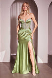 Ladivine CM368 Dress Strapless Lace Bodice Satin Fitted Gown