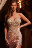 Ladivine CM383 Fitted Crystal & Satin Bodycon Dress