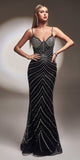 Ladivine CR866 Floor Length Fitted Beaded Print Gown