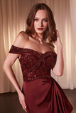 Ladivine CR877 Dress Off the Shoulder Sequin Bodice Formal Gown