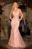 Ladivine CT264 Floral Applique V-Neckline Fitted Evening Dress