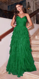 Ladivine CZ0027 Long Strapless Ruffled Skirt A-Line Dress