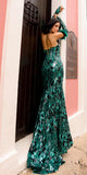 Nox Anabel D1269 Detachable Long Sleeves Floral Sequin Mermaid Gown