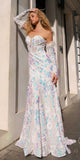 Nox Anabel D1269 Detachable Long Sleeves Floral Sequin Mermaid Gown