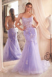 Ladivine D145 Long Sparkly Mermaid Gown Tulle Skirt Corset Back
