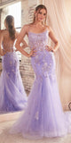 Ladivine D145 Long Sparkly Mermaid Gown Tulle Skirt Corset Back