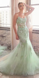 Ladivine D145 Long Sparkly Mermaid Gown Tulle Skirt Corset Back