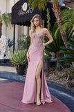 Nox Anabel D1766 Shiny Satin Prom Gown Plunging V-Neckline