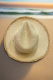 Frayed Edge Floppy Beige Straw Hat
