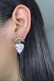 Pink Belle Ceramic Heart Bow Earrings
