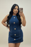Golden Coastal Babe Seashell Denim Mini Dress