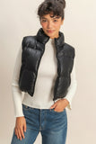 Moonlit Faux Leather Cropped Puffer Vest