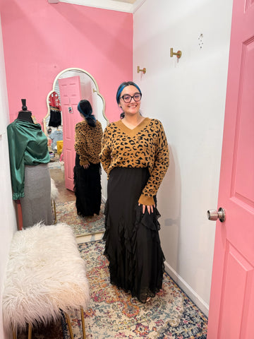 ✨ Midnight Ruffle Detail Maxi Skirt – Black