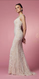 Nox Anabel E1006 Fitted Sheath Formal Lace Dress with Illusion Neckline