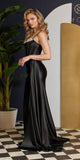 Nox Anabel E1242 Floor Length Fitted Satin Corset Bodice with Slit Gown