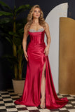 Nox Anabel E1242 Floor Length Fitted Satin Corset Bodice with Slit Gown