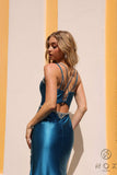 Nox Anabel E1279 Long Fitted Glittery Satin V-Neck Gown