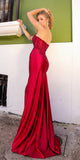 Nox Anabel E1290 Long Strapless Illusion V-Neckline Satin Gown